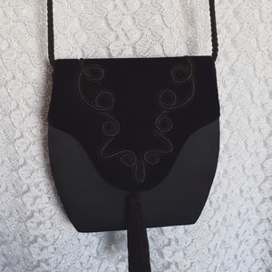 Vintage Small Black Velvet / Satin Evening Bag